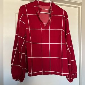 Red with white stripe pattern business casual top. Size Large. From SHEIN.